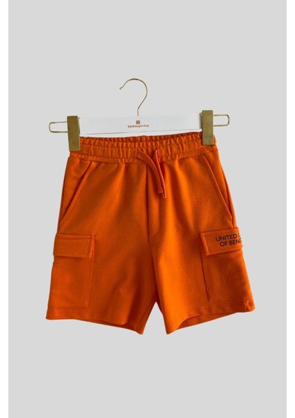4-14 Yaş Benetton Kargo Cepli Erkek Çocuk Şort Turuncu