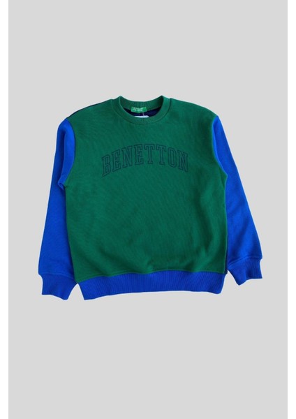 6-14 Yaş Benetton Yuvarlak Yaka Uzun Kol Erkek Çocuk Sweatshirt Yeşil