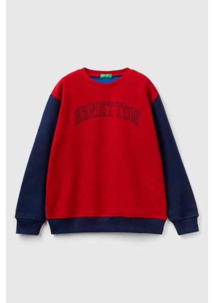 6-14 Yaş Benetton Yuvarlak Yaka Uzun Kol Erkek Çocuk Sweatshirt Kırmızı