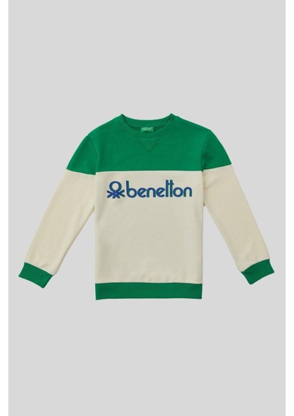 4-14 Yaş Benetton Bisiklet Yaka Erkek Çocuk Sweat Bej
