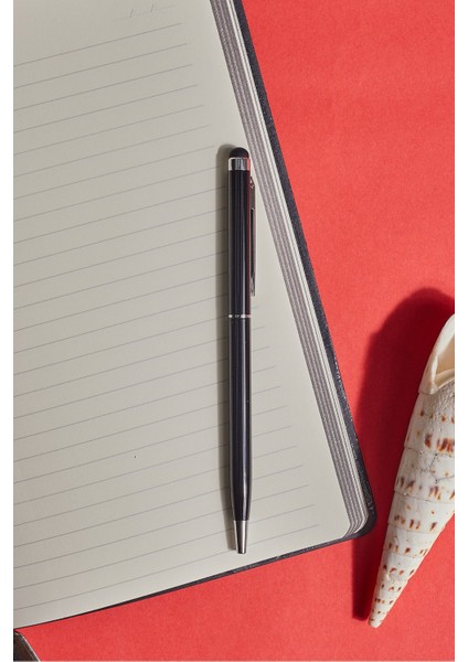 Siyah Touch Pen Metal Kişiye Özel Mavi Yazan Tükenmez Kalem
