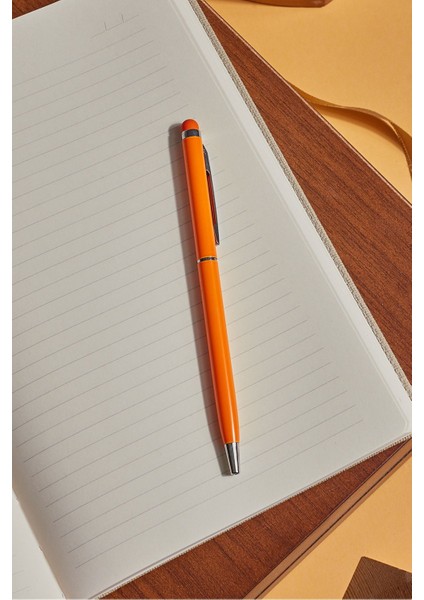 Turuncu Touch Pen Metal Kişiye Özel Mavi Yazan Tükenmez Kalem