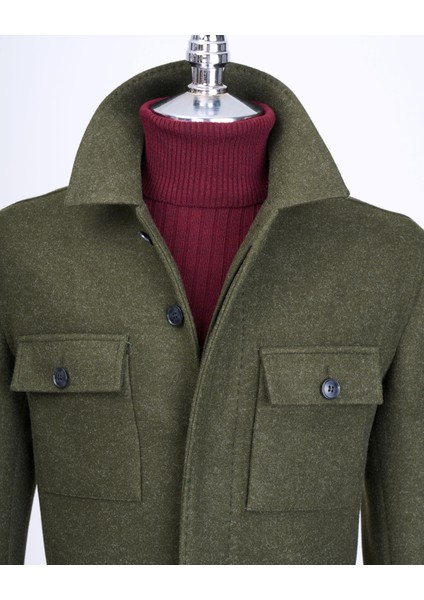 Italyan Stil Slim Fit Mevsimlik Kaşe Erkek Mont Yeşil T13520