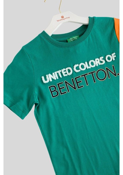 4-14 Yaş Benetton Punc Detay Erkek Çocuk Tshirt Yeşil modelleri