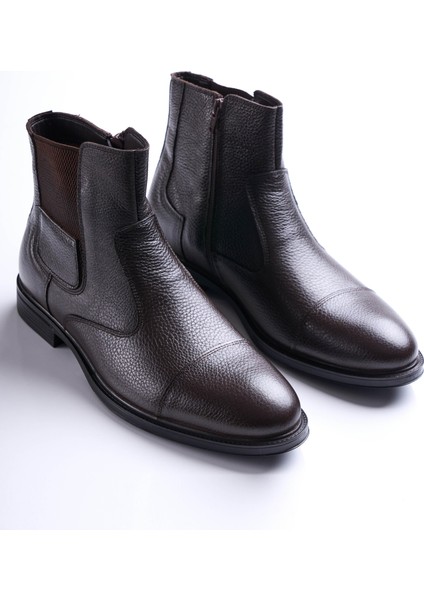 İtalyan stil naturel deri kışlık erkek bot ayakkabı kahverengi T13423