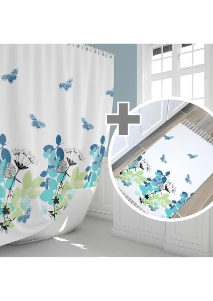 Banyo Paspas ve Tek Kanat Duş Perdesi 1 x 180 x 200 Set Banyo Halısı Spring