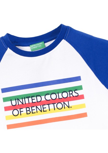 4-14 Yaş Benetton Bisiklet Yaka Logo Baskılı Erkek Çocuk Tshirt Beyaz fiyatları