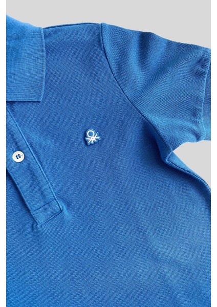 6-14 Yaş Benetton Erkek Çocuk Mavi Logolu Pike Polo T-Shirt modelleri