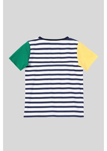 4-14 Yaş Benetton Bisiklet Yaka Çizgili Erkek Çocuk Tshirt Lacivert modelleri