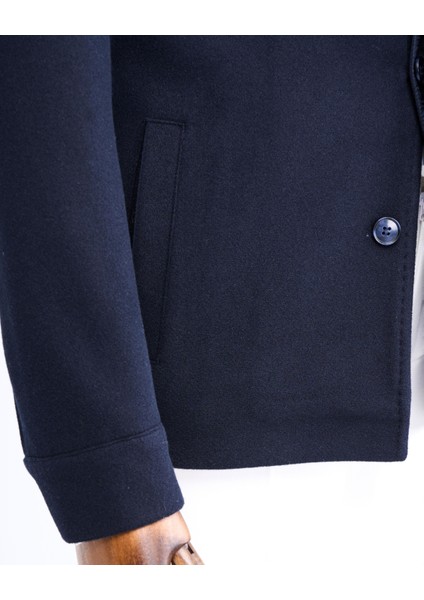 Italyan Stil Slim Fit Mevsimlik Kaşe Erkek Mont Lacivert T13519 indirimleri
