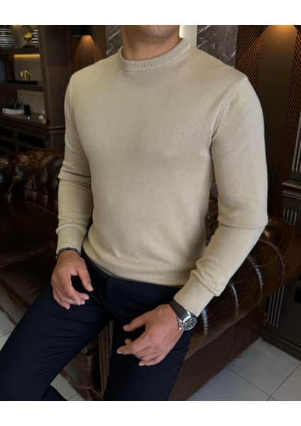 Italyan Stil Slim Fit Erkek Bisiklet Yaka Triko Kazak Camel T13133 fiyatları
