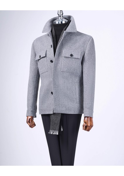 Italyan Stil Slim Fit Mevsimlik Kaşe Erkek Mont Gri T13521