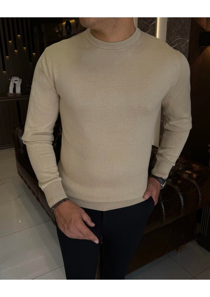 Italyan Stil Slim Fit Erkek Bisiklet Yaka Triko Kazak Camel T13133 modelleri