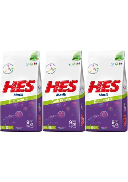 Matik Toz Çamaşır Deterjanı 27kg Renkliler (216 Yıkama) (3 Paket*9kg)