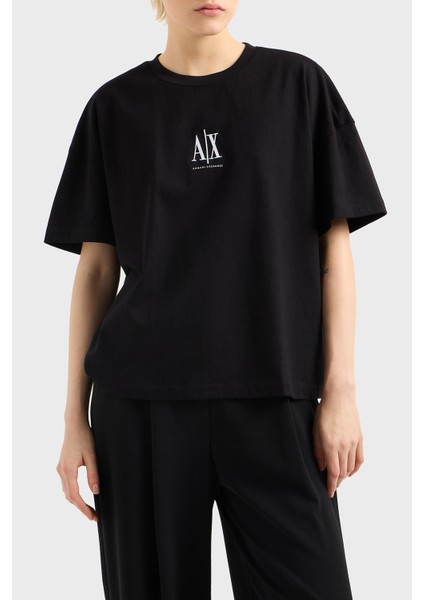 Armani Exchage Logo Baskılı Relaxed Fit Bisiklet Yaka T Shirt Bayan T Shirt XW001182 AF15085 UC001
