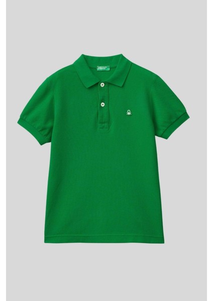 6-14 Yaş Benetton Erkek Çocuk Yeşil Logolu Pike Polo T-Shirt