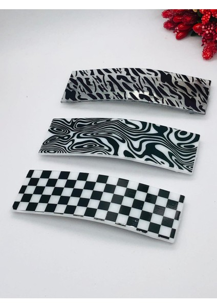 Çok Şık Dikdörtgen Çıtçıtlı Desenli Toka 7cm Saç Tokası Aksesuarı