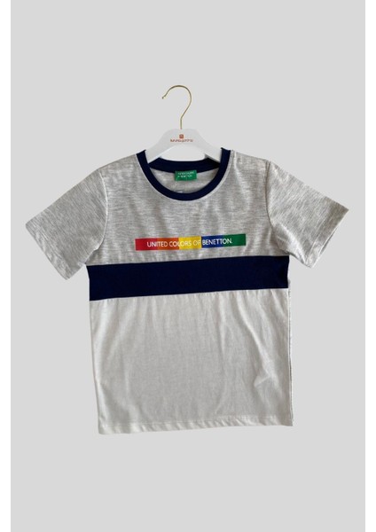 4-14 Yaş Benetton Melanj Erkek Çocuk T-Shirt Gri