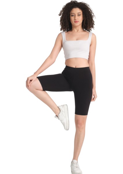 Kadın Siyah Kısa Toparlayıcı Modal Spor Tayt modelleri