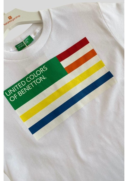 6-14 Yaş Benetton Renk Şeritli Yazı Baskı Erkek Çocuk Tişört fiyatları