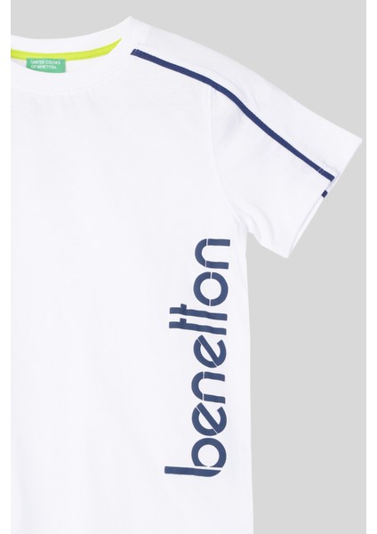 4-14 Yaş Benetton Biye Detay Erkek Çocuk Tshirt Beyaz modelleri