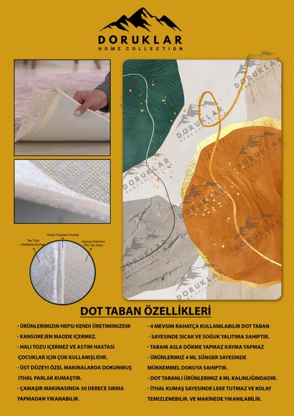 Kaymaz Taban Yıkanabilir Dijital Baskı Dekoratif Modern Desenli Dot Taban Halı Soft Serisi SFT11