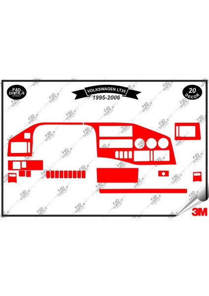 Volkswagen Lt 35 1995-2006 Torpido Konsol Trim Göğüs Maun Kaplama Set 20 Parça Kırmızı Renk