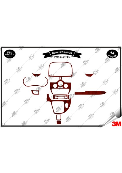 Renault Kango 2014- 2019 Torpido Konsol Trim Göğüs Maun Kaplama Set 14 Parça Maun Renk