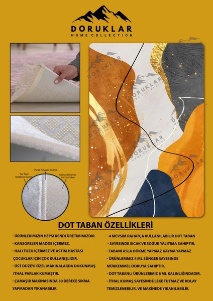 Kaymaz Taban Yıkanabilir Dijital Baskı Dekoratif Modern Desenli Dot Taban Halı Soft Serisi SFT13