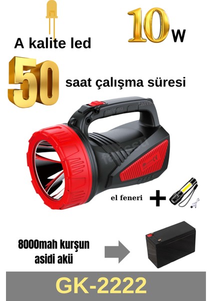 50 Saat Çalışma Süreli 8000MAH El Feneri Projektör
