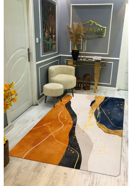 Kaymaz Taban Yıkanabilir Dijital Baskı Dekoratif Modern Desenli Dot Taban Halı Soft Serisi SFT14