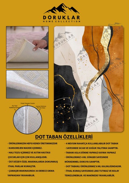 Kaymaz Taban Yıkanabilir Dijital Baskı Dekoratif Modern Desenli Dot Taban Halı Soft Serisi SFT16