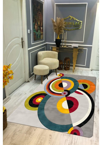 Kaymaz Taban Yıkanabilir Dijital Baskı Dekoratif Modern Desenli Dot Taban Halı Soft Serisi SFT20