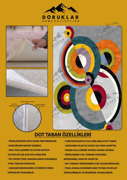 Kaymaz Taban Yıkanabilir Dijital Baskı Dekoratif Modern Desenli Dot Taban Halı Soft Serisi SFT20