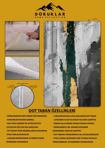 Kaymaz Taban Yıkanabilir Dijital Baskı Dekoratif Modern Desenli Dot Taban Halı Soft Serisi SFT07