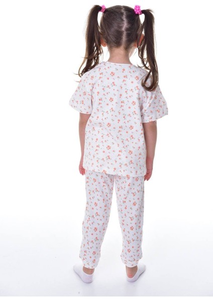 %100 Pamuk Interlok Kumaş Çiçek Desenli Kısa Kollu Kız Çocuk Pijama Takımı (3,4,5,6,7,8 Yaş)