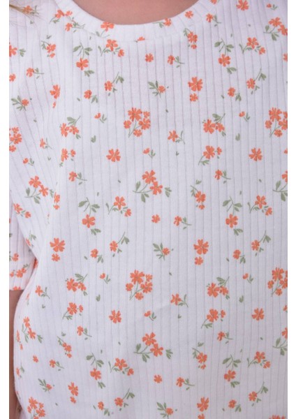 %100 Pamuk Interlok Kumaş Çiçek Desenli Kısa Kollu Kız Çocuk Pijama Takımı (3,4,5,6,7,8 Yaş)