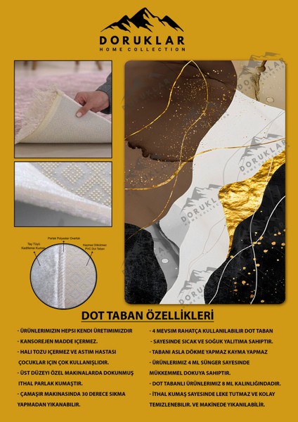 Kaymaz Taban Yıkanabilir Dijital Baskı Dekoratif Modern Desenli Dot Taban Halı Soft Serisi SFT05