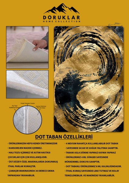 Kaymaz Taban Yıkanabilir Dijital Baskı Dekoratif Modern Desenli Dot Taban Halı Soft Serisi SFT02