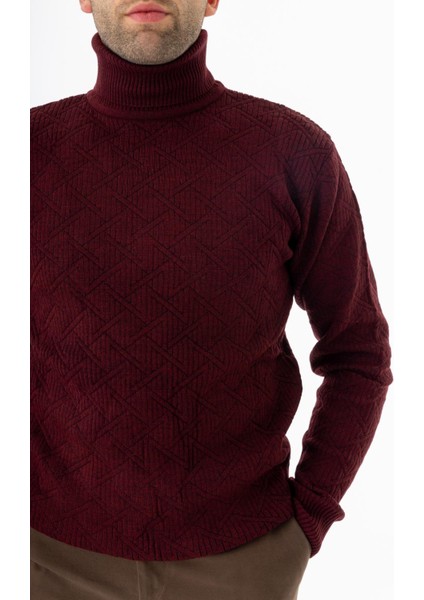 5024 Balıkçı Yaka Erkek Kazak Bordo