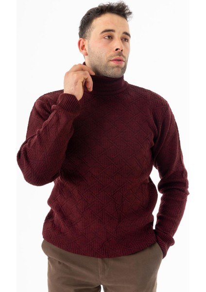 5024 Balıkçı Yaka Erkek Kazak Bordo