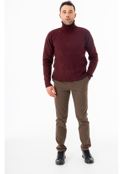 5024 Balıkçı Yaka Erkek Kazak Bordo