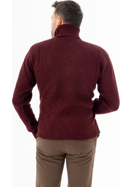 5024 Balıkçı Yaka Erkek Kazak Bordo