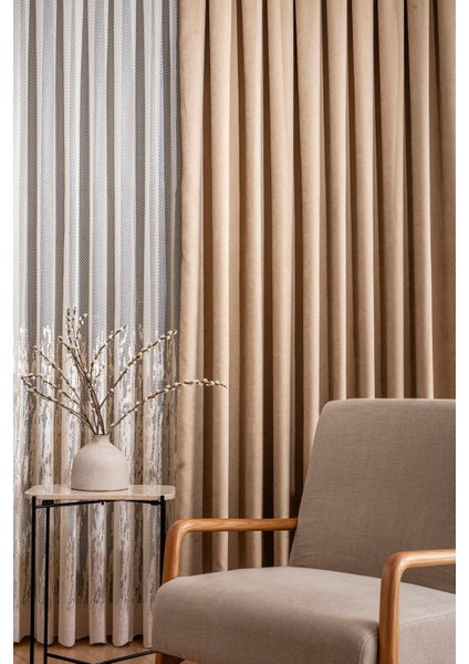 Kullanıma Hazır Bej Rengi Sık Pile 1x3 Dikim Fon Perde Tek Kanat 12490 fiyatları