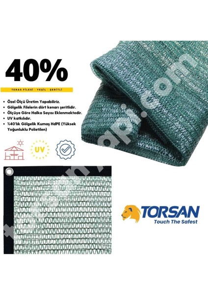 Teras Filesi – Yüzde 40 Lık – Yeşil – Şeritli ve Halkalı - 4 Metre x 10 Metre fiyatları