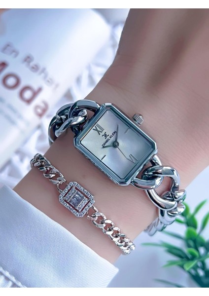 Çelik Kordon 3 Atm Suya Dayanıklı Özel Tasarım Kadın Kol Saat+Bileklik VS.BLKT.0120