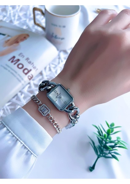 Çelik Kordon 3 Atm Suya Dayanıklı Özel Tasarım Kadın Kol Saat+Bileklik VS.BLKT.0120 fiyatları