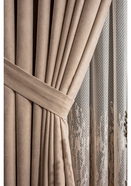 Kullanıma Hazır Bej Rengi Sık Pile 1 x 3 Dikim Fon Perde Tek Kanat 12490 modelleri