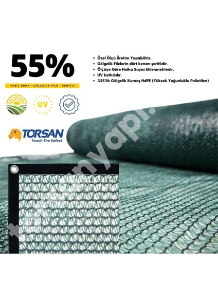 Balkon Gölgeliği – Yüzde 55 LİK – Yeşil – Şeritli Halkalı - 6 Metre x 3 Metre