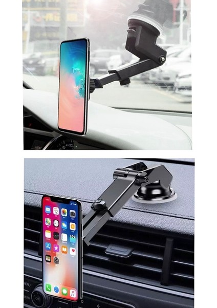 Araç İçi Manyetik Mıknatıslı Oto Telefon Tutucu Kademeli Uzayabilen Aynaya Yapışan + 2 Adet Metal Plaka 3m